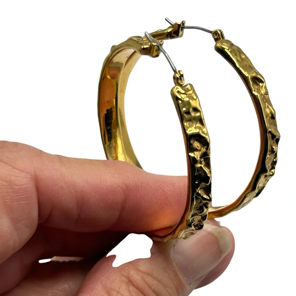 Contemporary Etienne Aigner Large Gold Plated Hoop Earrings